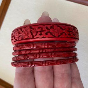 Vintage Cinnabar Bangle Bracelet Set